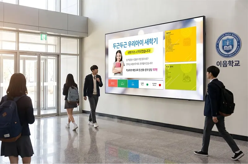 학교 복도의 4K 안전교육 전광판